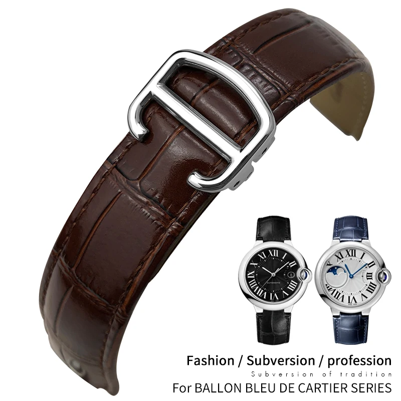 

14mm 16mm 18mm 20mm 22mm Genuine Leather Watch Band Fit for Blue Balloon Bleu De Cartier Red Pink Black Deployment Buckle Strap
