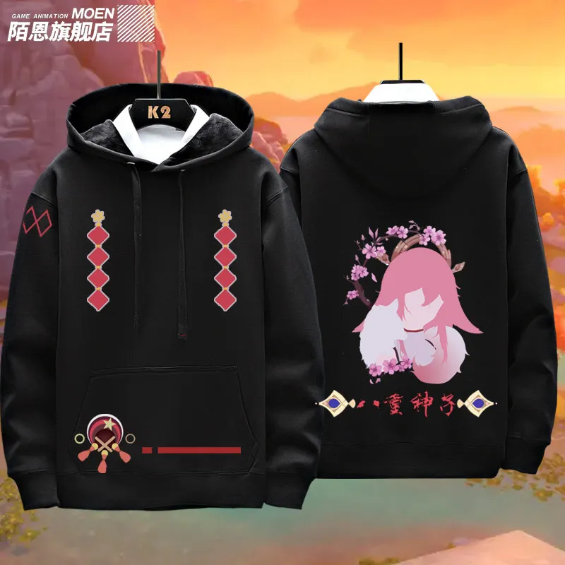 

Anime Game Genshin Impact Yae Miko Cosplay Spring Autumn Coat Unisex Hoodie Long Sleeve Pullover Casual Hooded Outwear Costume