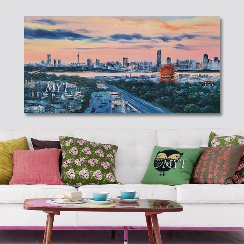 

Pure Handmade Abstract At Dusk Urban Street Scenery Oil Paintings Art Canvas Wall Picture Wedding Room Decorative Unframed