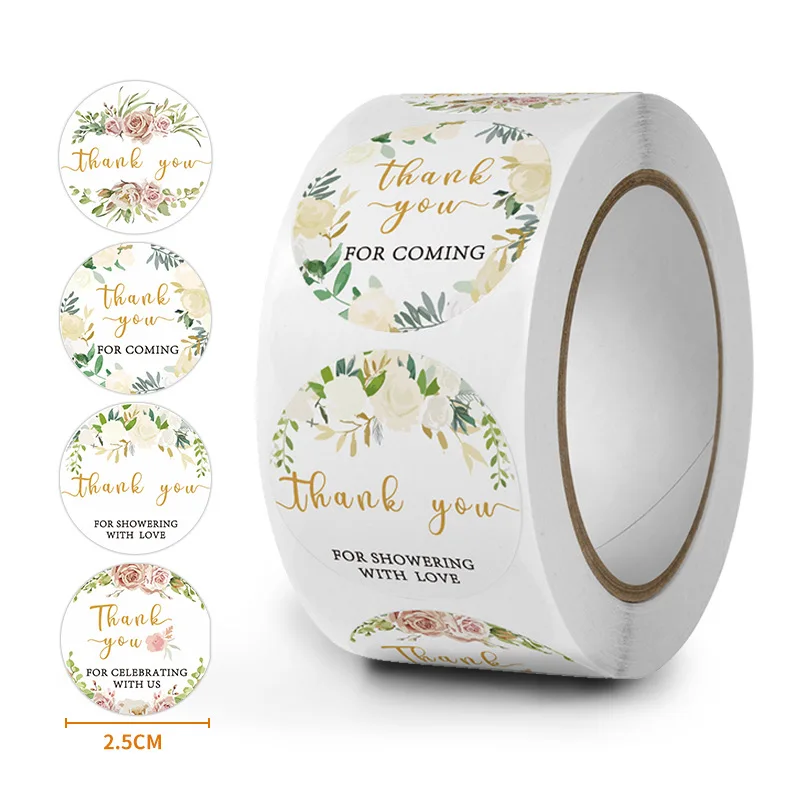 

500pcs/roll Floral Thank You Sticker Thank you for Coming Sticker for Baby Shower Wedding Bridal Shower Birthday Party Favors