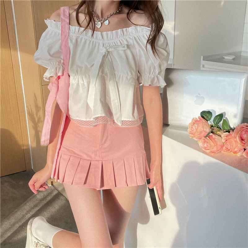 

French White Bow Shirt Women's 2022 New Shirt Design Small Loose Short Word Collar Lotus Leaf Sleeves Women Shirts Blouses