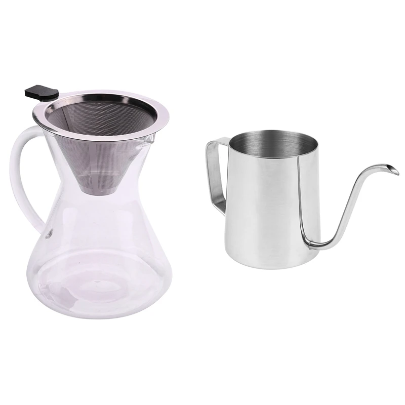

Long Narrow Spout Coffee Pot 350ML- and Hanging Ear with 400Ml Pour over Coffee Maker Drip Container Hand Percolators