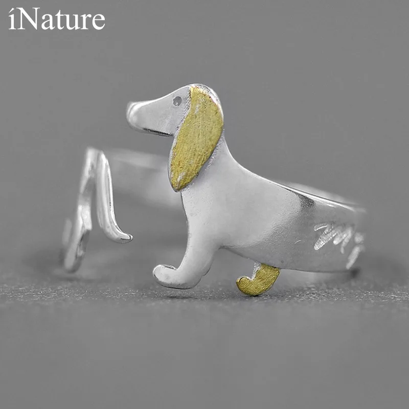 

INATURE Cute Dachshund Dog Open Ring Adjustable Animal Rings for Women Girl Sterling Silver Jewelry Gifts