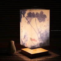 vintage chinese style wooden table lamp retro landscape painting desk lamp lights for bedside bedroom study lamps decoration