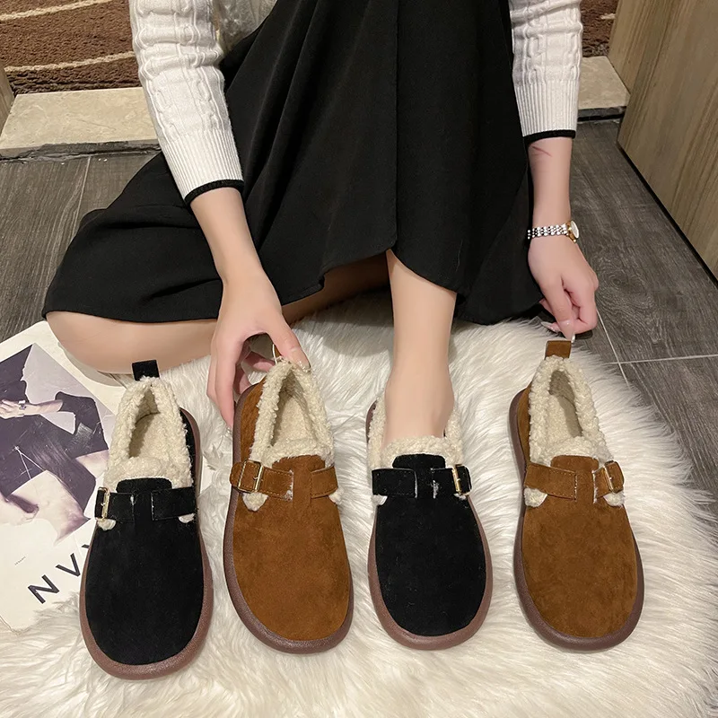 

Туфли женские с круглым носком, меховые кроссовки, без застежки, повседневная классическая ретро Обувь, лоферы, осень 2022