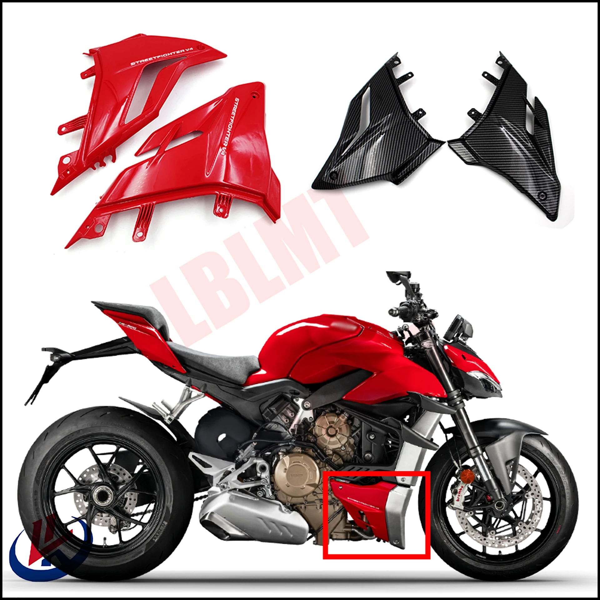 

Motorcycle Fairings Body Fits Engine Side Cowls Carbon Fiber Painted Look For Ducati Street Fighter V4 / V4 S / V4 SP 2019 2022