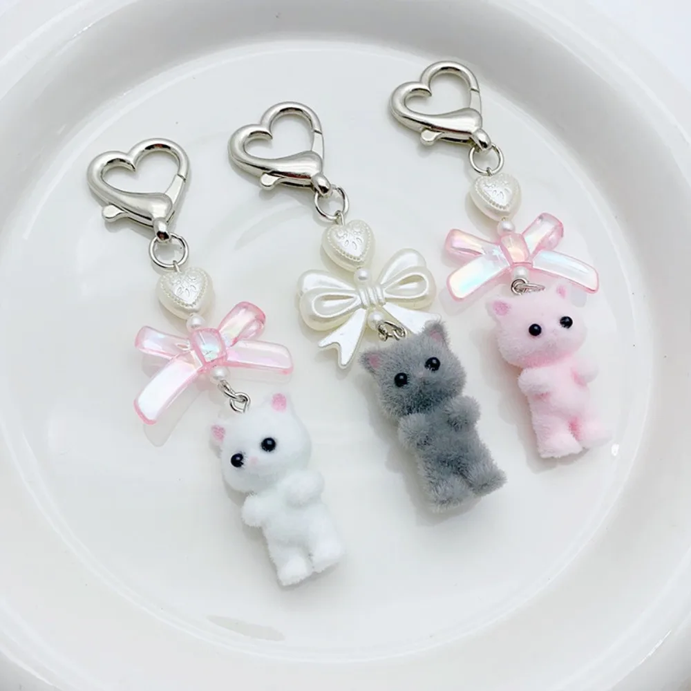 Kawaii 10 см брелок с бантом котенок кошка нечеткий плюшевый медведь жемчуг кукла