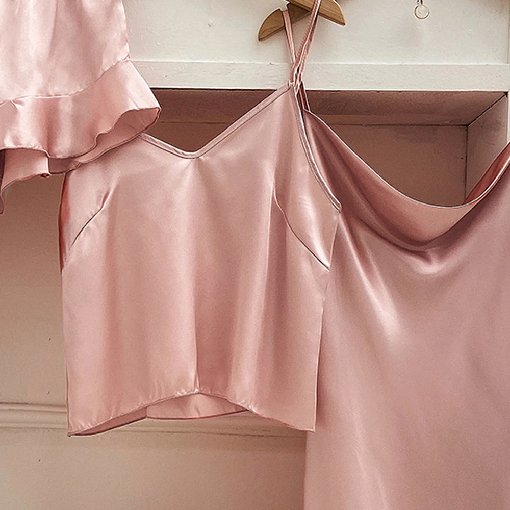 Fashion Silk Sling Household Clothes Pajamas Women's Sling Shorts Pajama Dress Set Lightweight and Comfortable All Seasons Wear