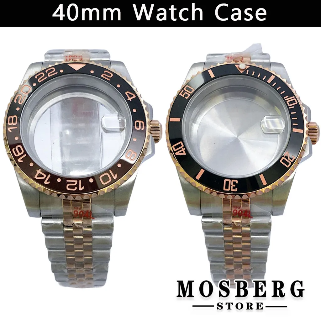 40mm Rose Gold Watch Case Stainless Steel Sapphire Glass For NH34 NH35 NH36 ETA2836 Miyota8215 8205 ETA2824 PT5000 Movement