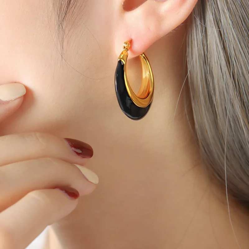 

New Fashion Exquisite Hoop Earrings for Women Contrast Color Stainless Steel Circle Earrings Wedding Party Jewelry Gifts