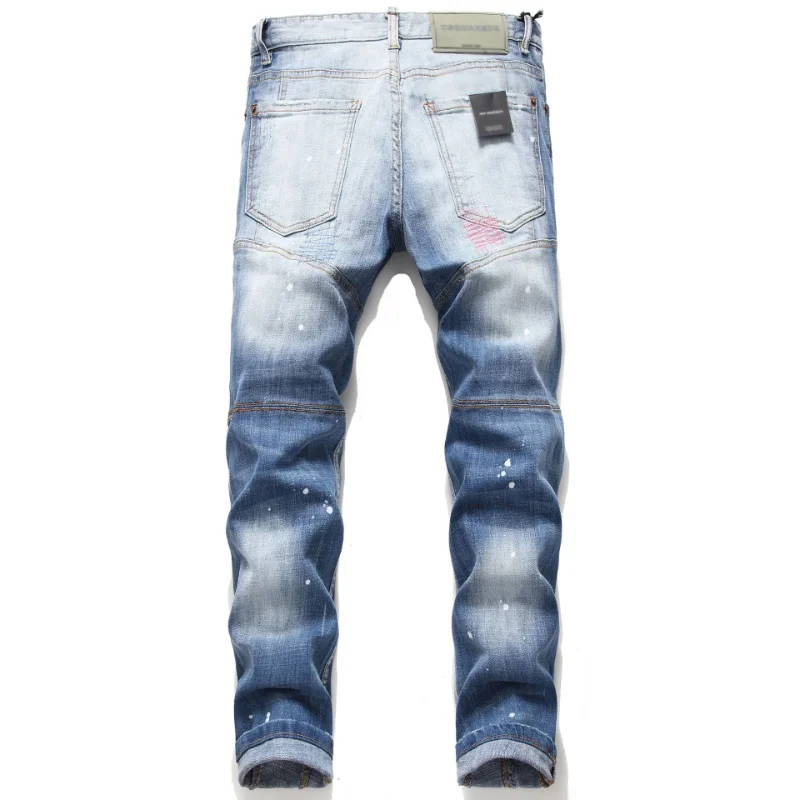 Skinny Jeans for Men Brand Embroidered Ripped Patchwork Stretch Denim Pants Hip Hop Beggar Slim Fit Ripped Trousers Design Homme