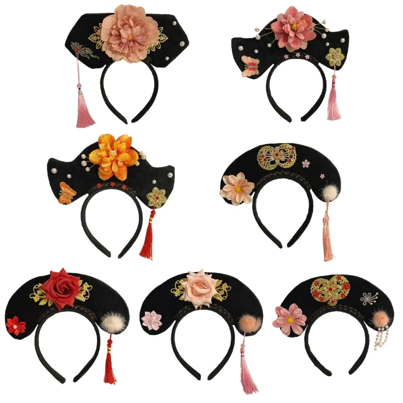 

50JB Chinese Style Ancient Princess Chignon Shape Headband Cosplay Headwear for Woman Girls Taking Photo Non-slip Hairband