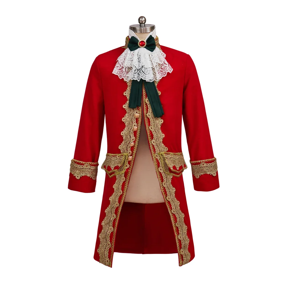 

18th Century Red Costume Medieval Victorian Court Noble Tailcoat Men's Regency Renaissance Colonial Military Uniform Coat