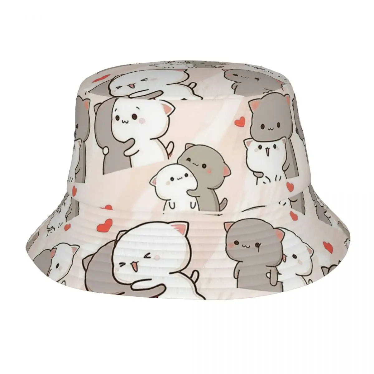 

Kawaii Peach And Goma Collage Cartoon Bucket Hat Hot Summer Headwear Mocha Mochi Cat Fisherman Hat for Camping Girl Bob Foldable