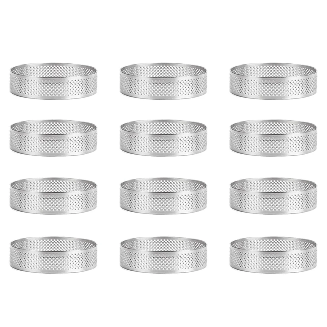 

12 Pack Stainless Steel Tart Rings,Perforated Cake Mousse Ring,Cake Ring Mold,Round Cake 6cm