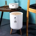 Мусорная корзина с высокой ножкой в скандинавском стиле, подставка для мусора из искусственного дерева и пластика, с крышкой под давлением, для гостиной, туалета, кухни, 7 л