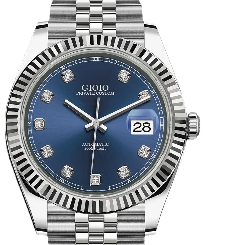 

men automatic mechanical watch black blue diamond