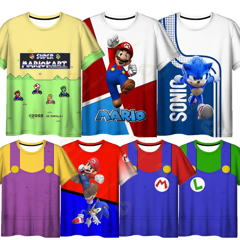 

2023 Kids Mario Bros Print Summer T Shirt Boys/Girls Happy Birthday Gift Number Clothes Baby Cartoon Funny T-shirt 4T-14T