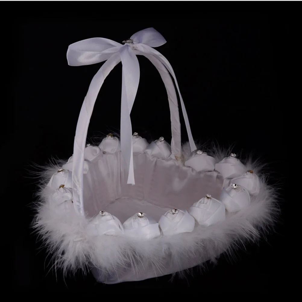 

1PC Flower Gril Basket Heart Flower Basket Flower Boy Basket Wedding Bowknot Flower Basket Petals Flower Girl Basket