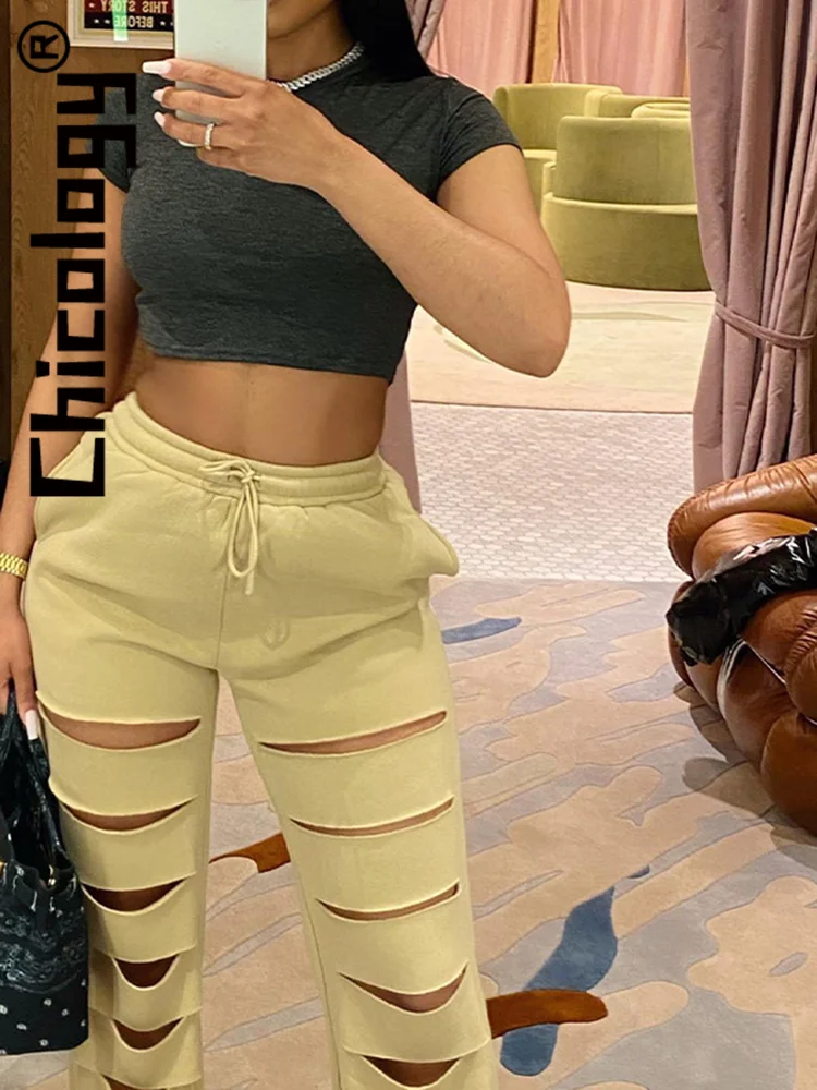 

Chicology Cut Out High Waist Looese Casual Solid Cargo Pants Sexy Fashion Streetwear Y2K Sweatpants Women Harajuku Jeans