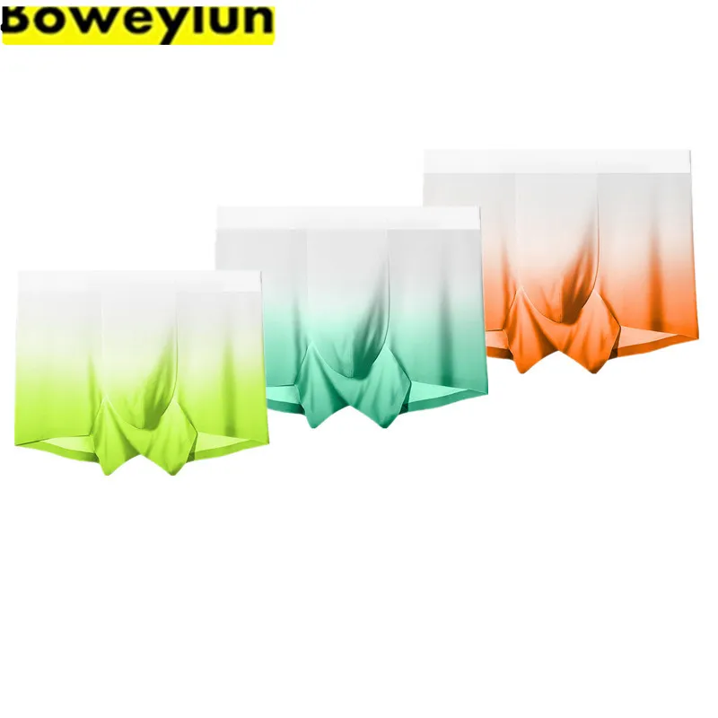 

Boweylun New Gradient Color Ice Silk non-Trace Men Panties Thin Breathable Mulberry Silk Anti-bacterial Crotch Boxer Briefs