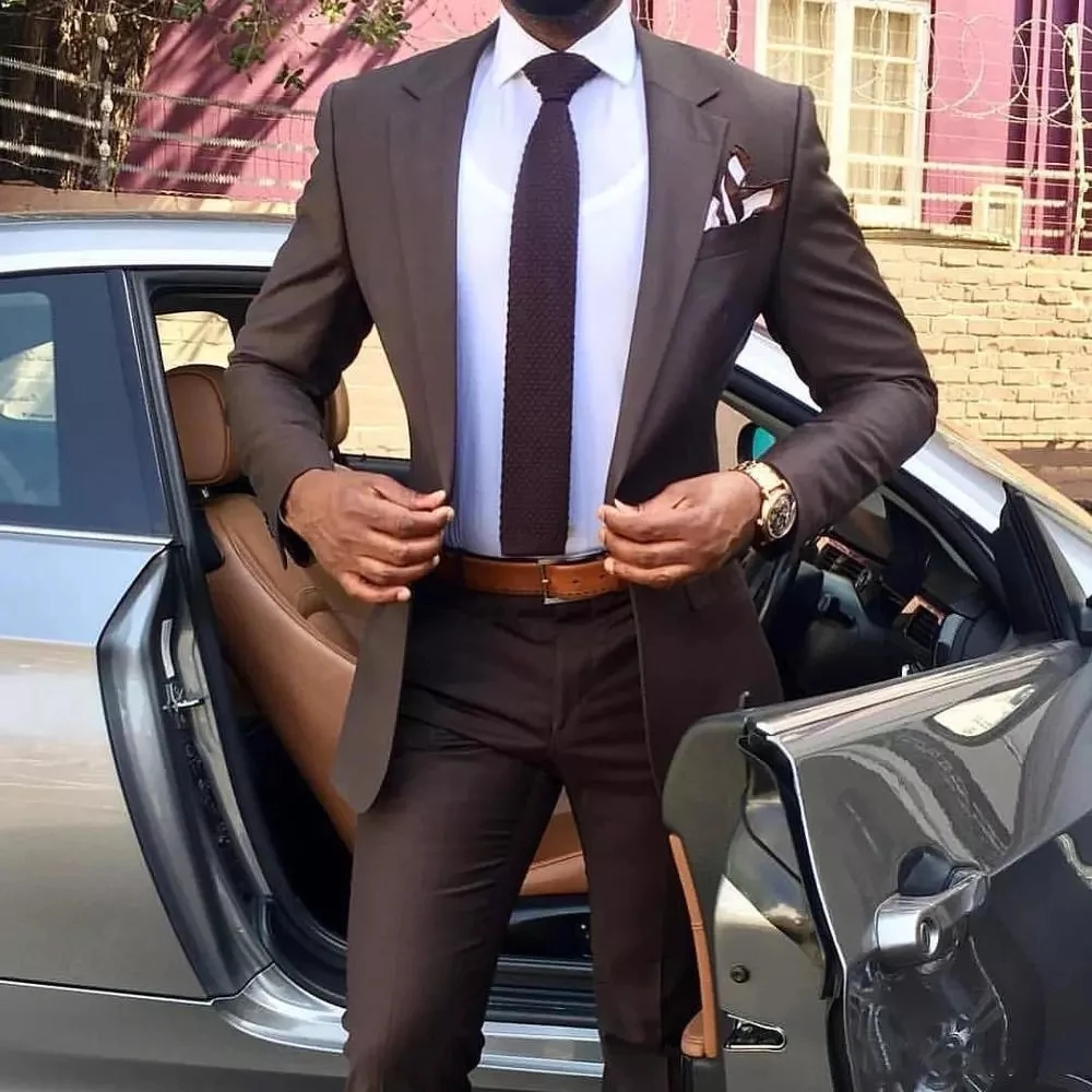 2022 Limited Edition Brown Men's Suit Lapel Wedding Slim Fit Elegant  2 Piece