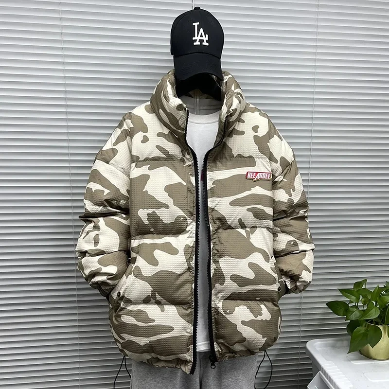 

Upgrade New Men Solid Parkas Winter Casual Padded Jacket Stand Collar Down Thick Coats Jakets Heavy Waterproof Bread Camouflage