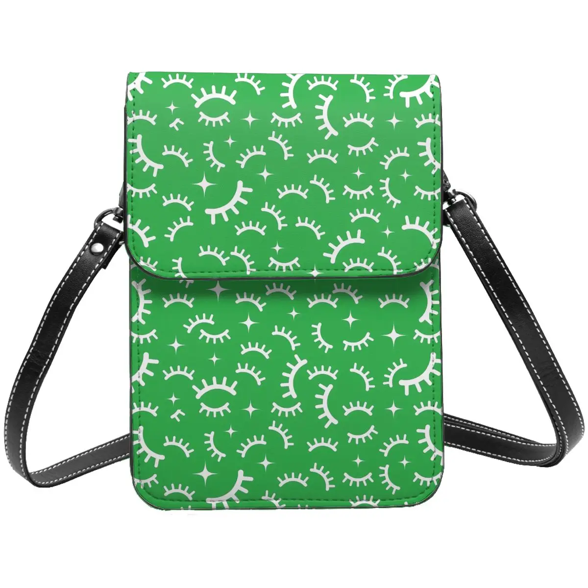 

Eyelashes Print Shoulder Bag White And Green Bulk Vintage Mobile Phone Bag Leather Travel Female Bags