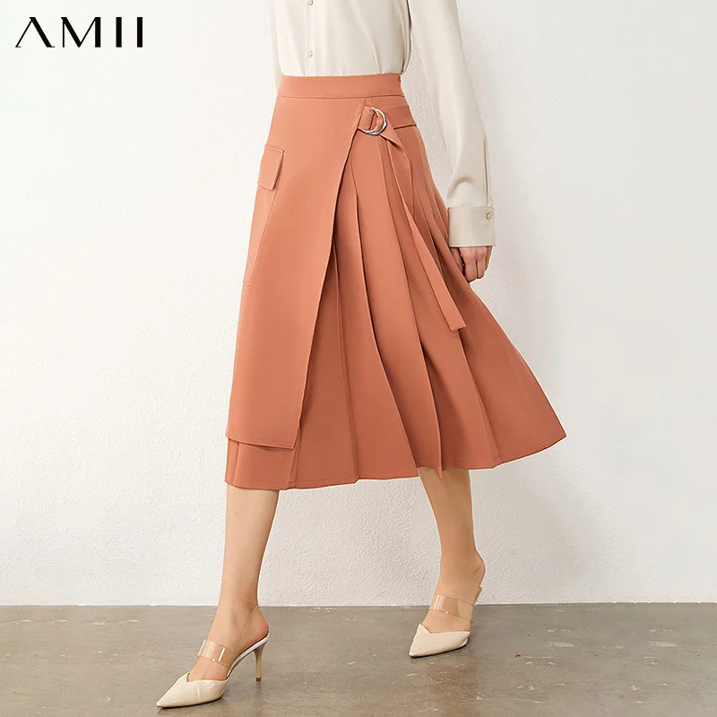 

Amii Minimalism Autumn Winter Women's Skirts Fashion High Waist Pleated Aline Calf-length Skirt Female Skirt 12080051
