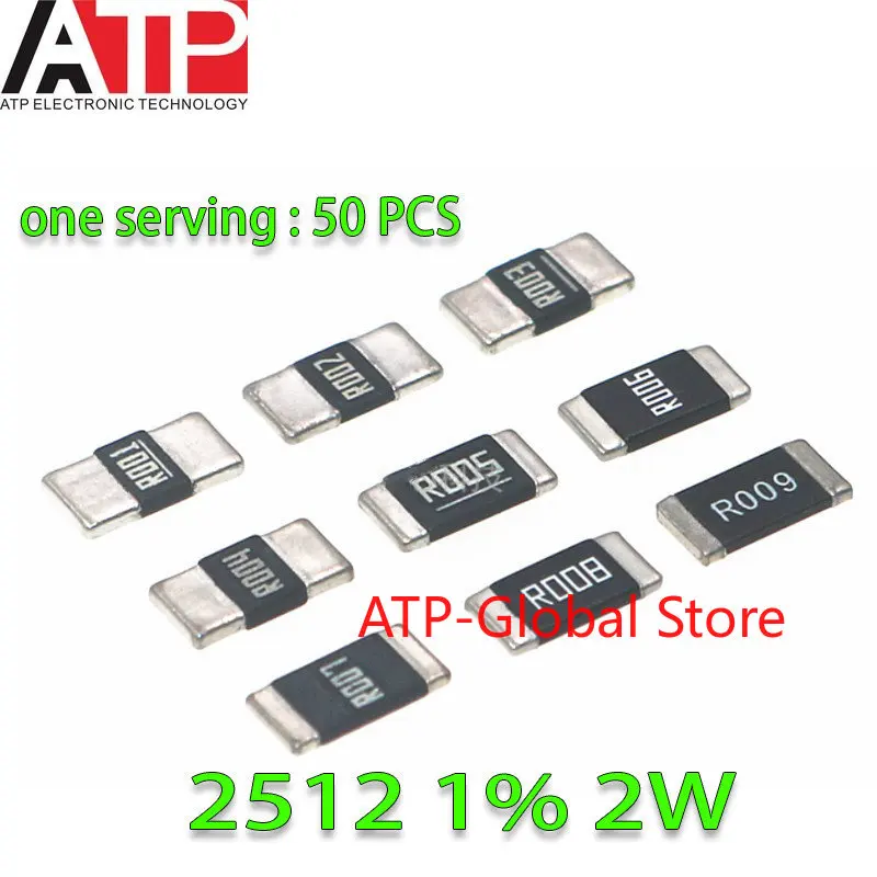 

50 шт./партия, резисторы из сплава 2512 2W F 1% R001 R002 R003 R004 R005 R006 R008 R010 R012 R015 R020 R025 R030 R050