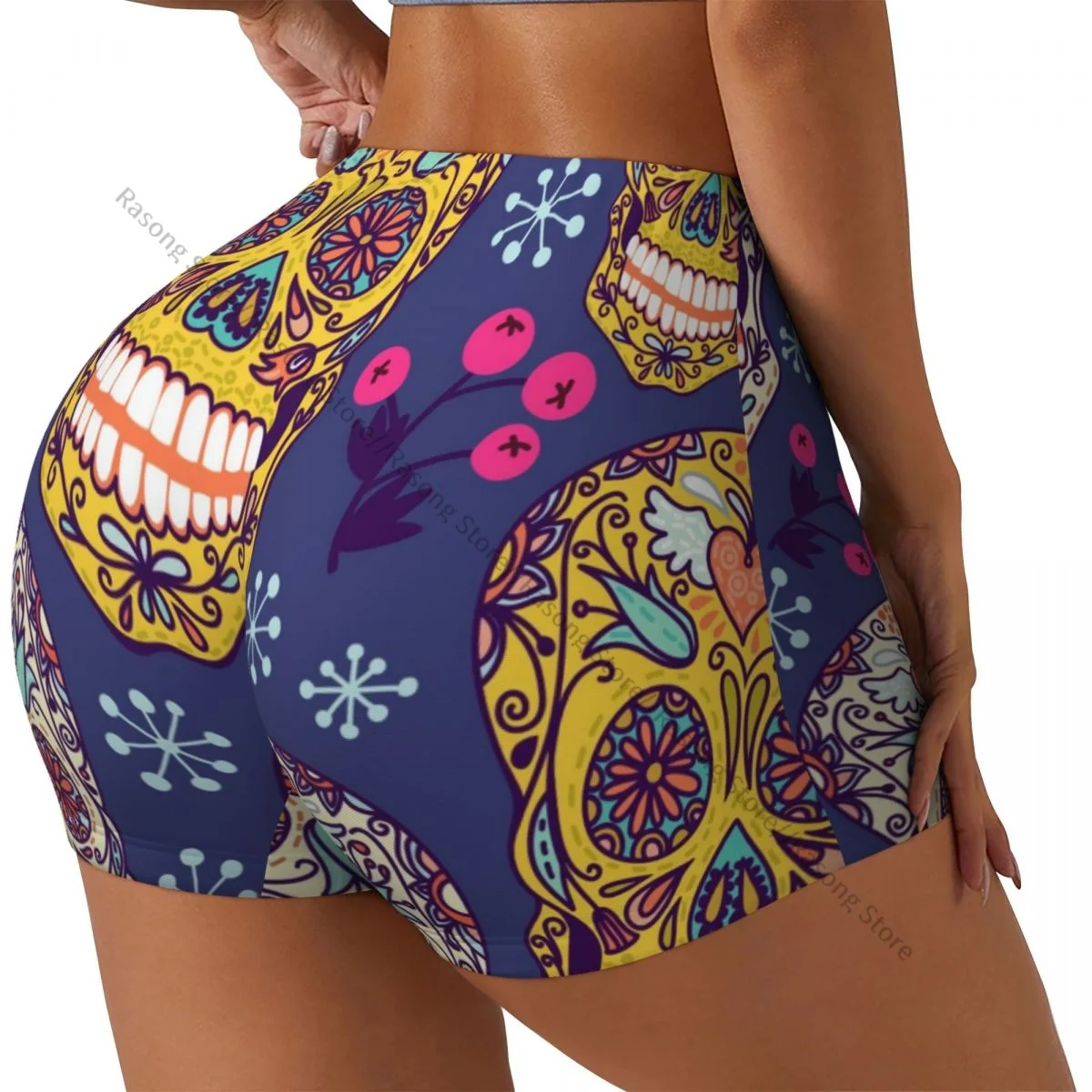 Сексуальные узкие спортивные шорты до бедра с цветочным принтом Sugar Skulls удобные