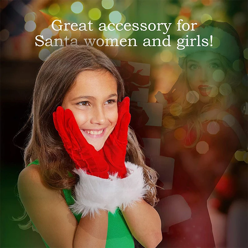 Christmas Skeleteen Red Fur Costume Gloves - Velvet Lightweight Skin-friendly Fit General Peopel Comfortable | Аксессуары для