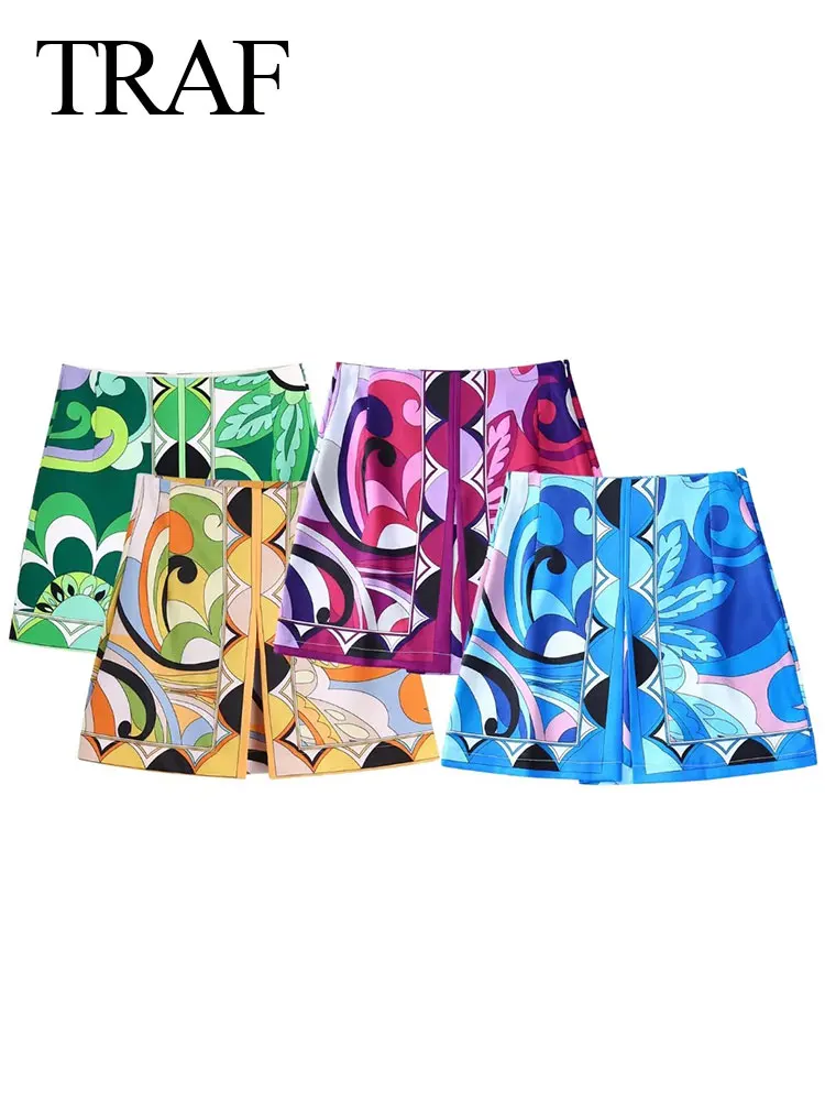 

TRAF Multicolor Seaside Fashion Print Short Women's Skirt Four Colors Lightweight Comfortable Casual Skin-Friendly Skirt