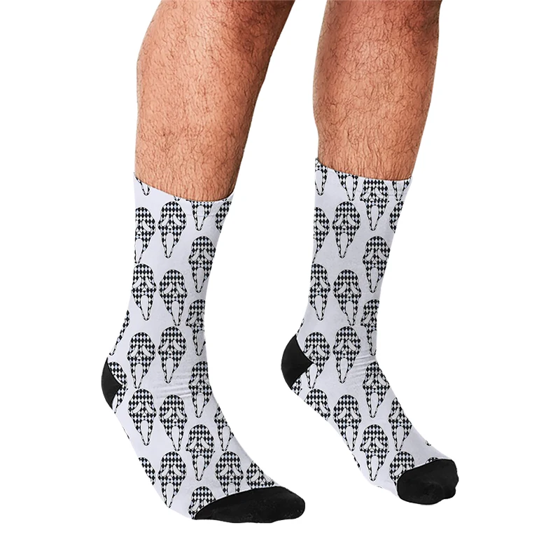 Мужские носки в стиле Харадзюку, счастливые повседневные сумасшедшие носки в стиле хип-хоп с изображением страшного Призрачного лица на Хэ...