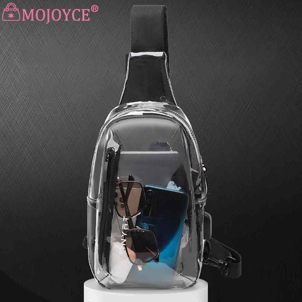 

PVC Phone Sling Bags Waterproof Transparent Casual Chest Packs with USB Charging Port Fashion Portable for Weekend Vacation