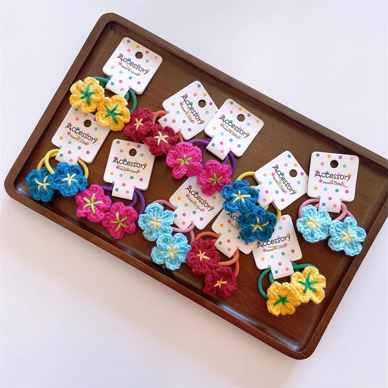 

4pc Cute Korean Flower Elasticity Hair Rope Scrunchies for Girls Childrens Kids Kawai Hair Ties Hair Rings Rope Accessories