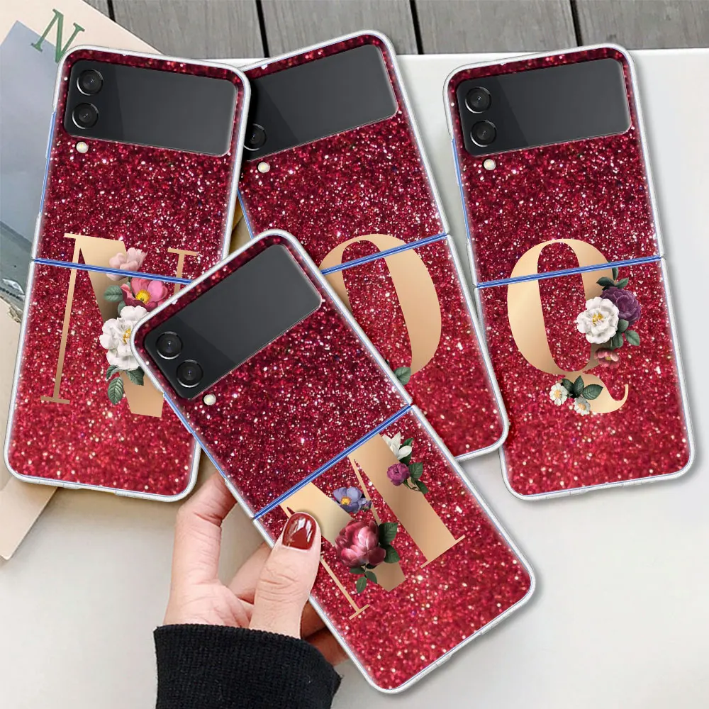 

Letters Pink R M For Samsung Galaxy Z Flip 3 Case Folding anti-fall for Samsung ZFlip3 Z Flip3 5G Transparent Protective Cover
