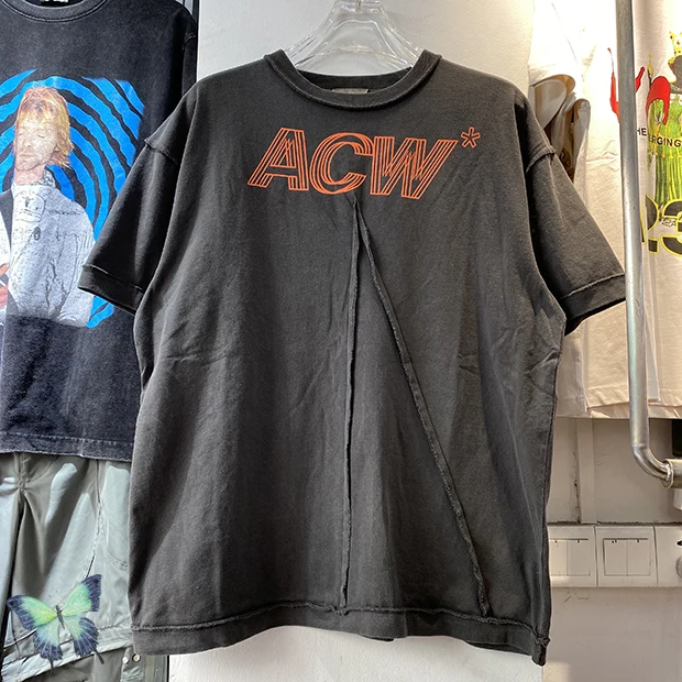 

2022 High Street Style Letter Print ACW T-shirt Personality Reverse Side Design Patchwork A Cold Wall Casual T Shirt