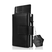 Credit Card Case Mini Wallet with Zip Coin Purse Men RFID Protection Genuine Leather Card  Wallet Small Aluminum Card Holder