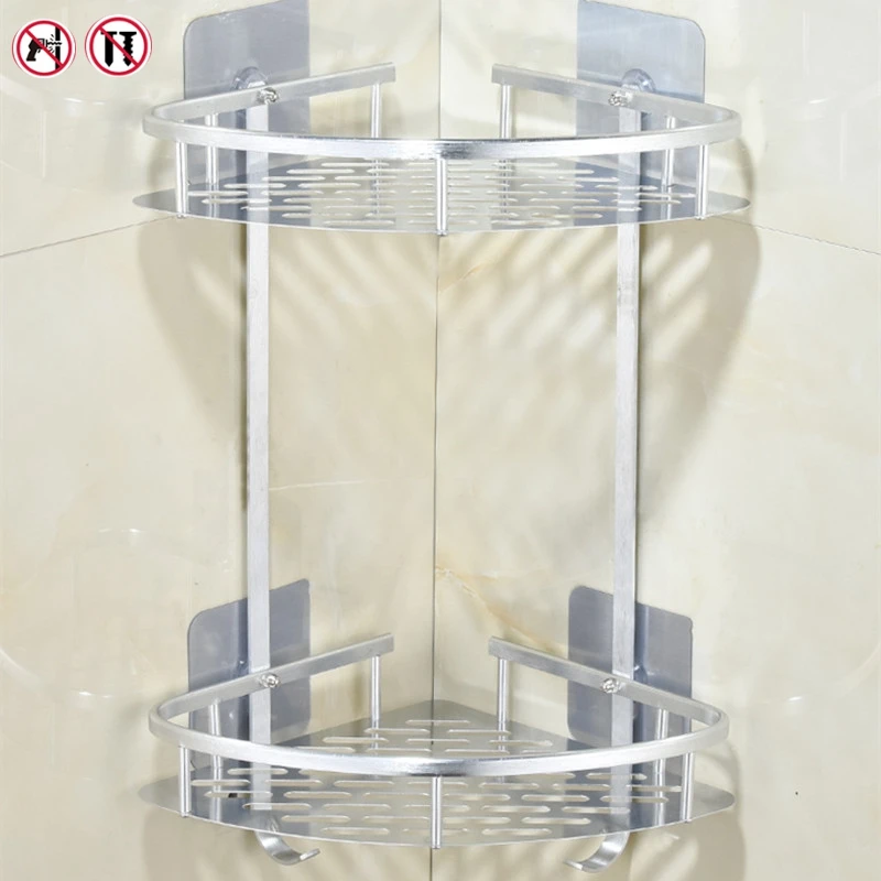 

Black Bathroom Shelf Space Aluminum Wall-mounted Toilet Vanity Towel Rack Storage Free Punch Corner Shelf Bathroom Accessories