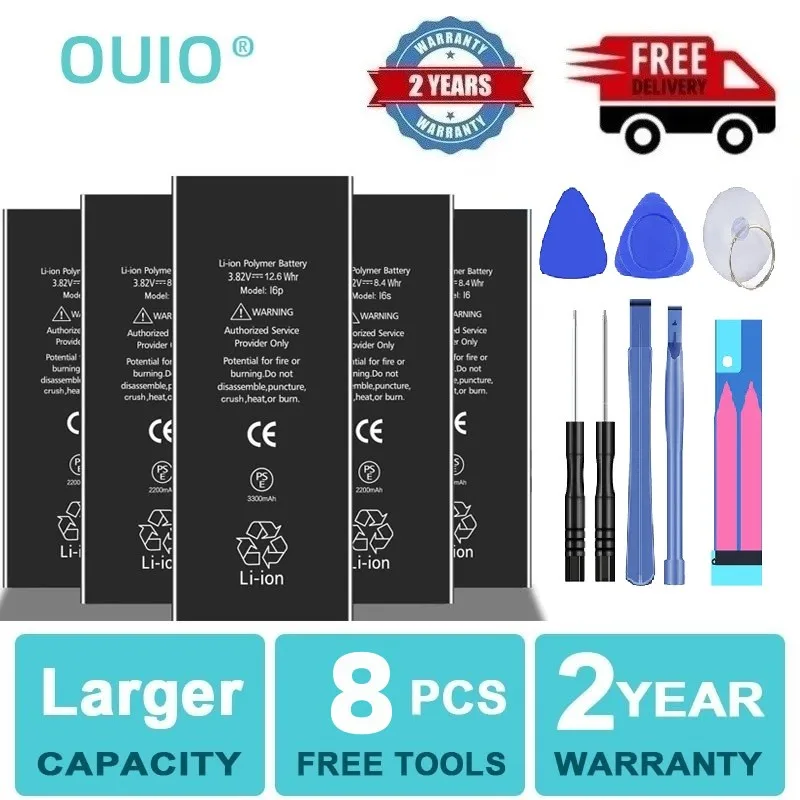 

Аккумулятор для телефона высокой емкости, 2023, для iPhone 5S 5 6S 6 7 8 Plus X SE SE2 XR XS 11 12 13 Mini Pro Max, сменная батарея, 7 инструментов