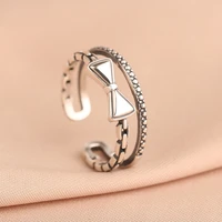 silver color retro bowknot bow knot double layer rings for women fashion wedding engagement jewelry 2022 new