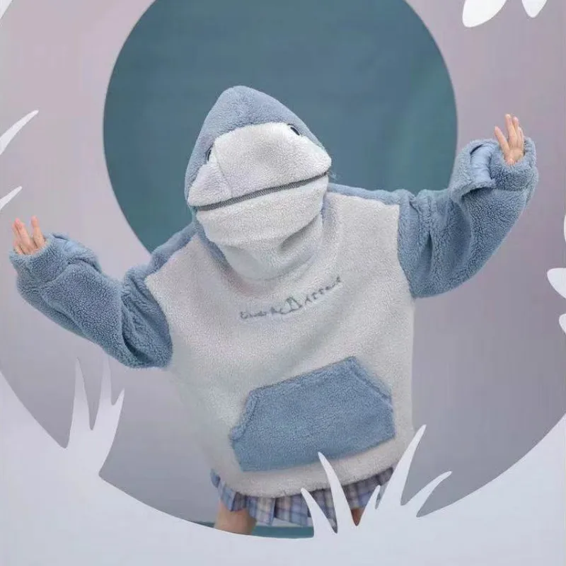 

Женские толстовки с капюшоном в виде акулы, милые флисовые толстовки для пар, винтажная одежда с надписью, Женская Эстетическая уличная одежда, 2023