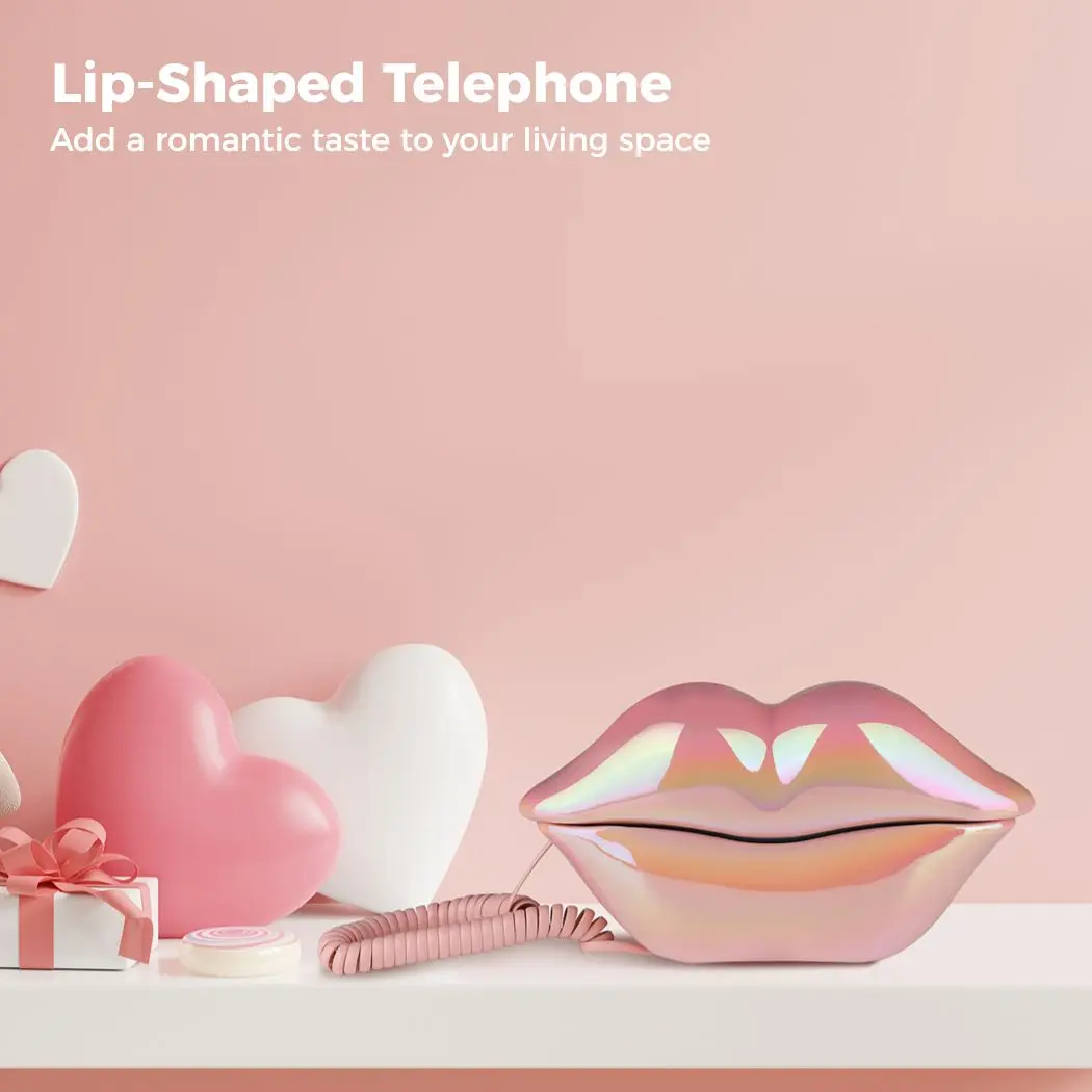Розовый проводной телефон для губ забавная декоративная новинка стационарный