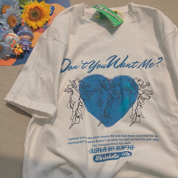 

Oversized T-shirt Fashion Tops Joy Is You Angel Heart Print Casual T-Shirt Women Streetwear Summer Funny Hip Hop Tee Gothic Y2k