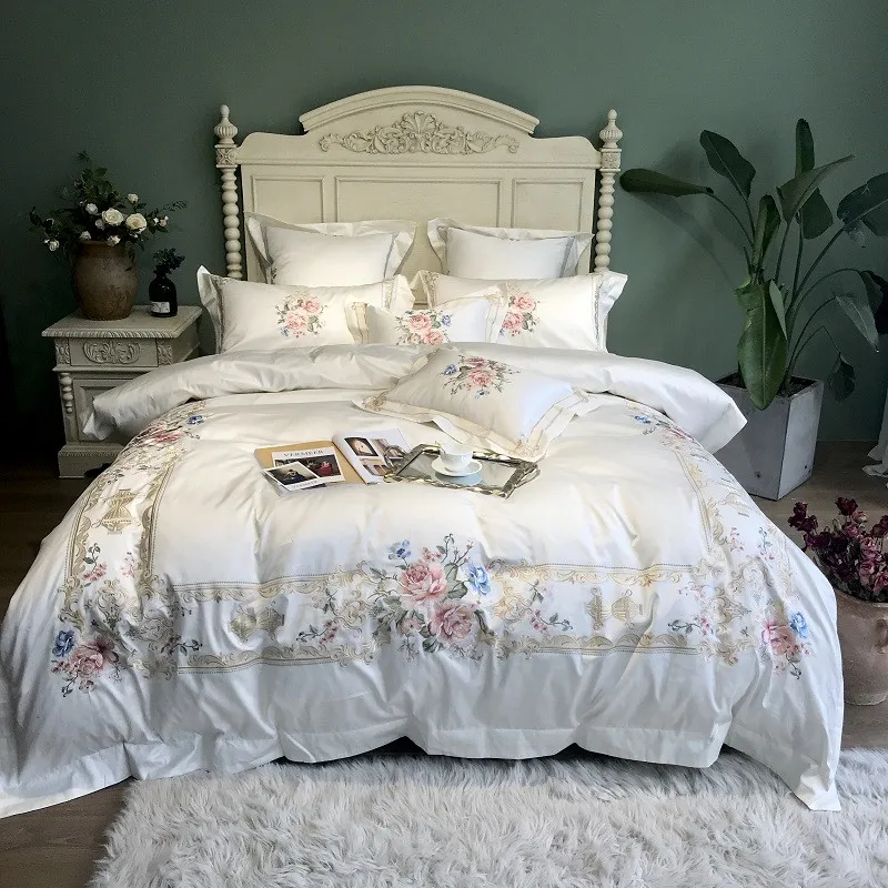 

800TC Egyptian Cotton Luxury Embroidery White Bedding Set Queen King size Bed cover Duvet Cover Bed sheet set parure de lit