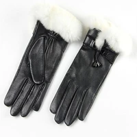 2022 new arrival wholesale womens real leather gloves with rabbit fur cuffs sheepskin mittens