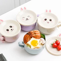 cartoon creative rabbit double layer thickened anti scald instant noodle bowl with lid spoon instant set home dining bowl