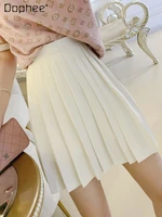 woman lastic waist white pleated short skirt 2022 summer new kawaii high end all matching solid color skirts student female