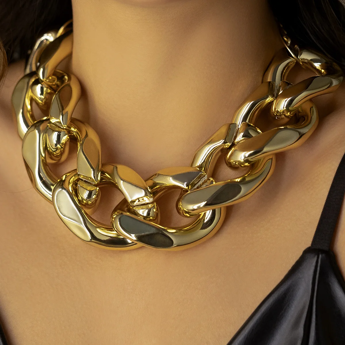 

Hip Hop Gold Color Geometric Button Splice Collar Necklace Women's Exaggerated Punk Style Necklaces Men's Fashion Jewelry